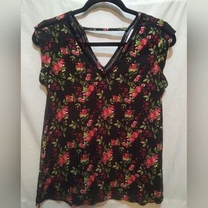 DR2 By Daniel Rainn Women's Blouse Black Floral Pattern Sleeveless Pullover